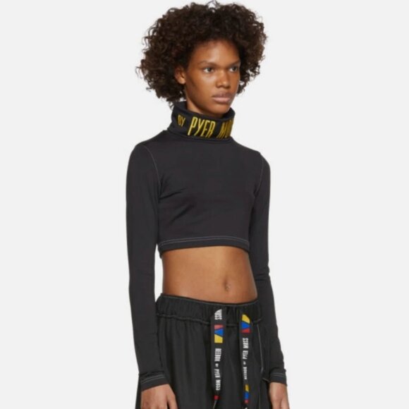 NWT Pyer Moss x Reebok Cropped Logo Black Turtleneck Embroidered Mock Tee Top - Picture 2 of 9